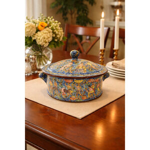 Zimbabwe Hand Painted Covered Casserole Bowl Signed Numbered